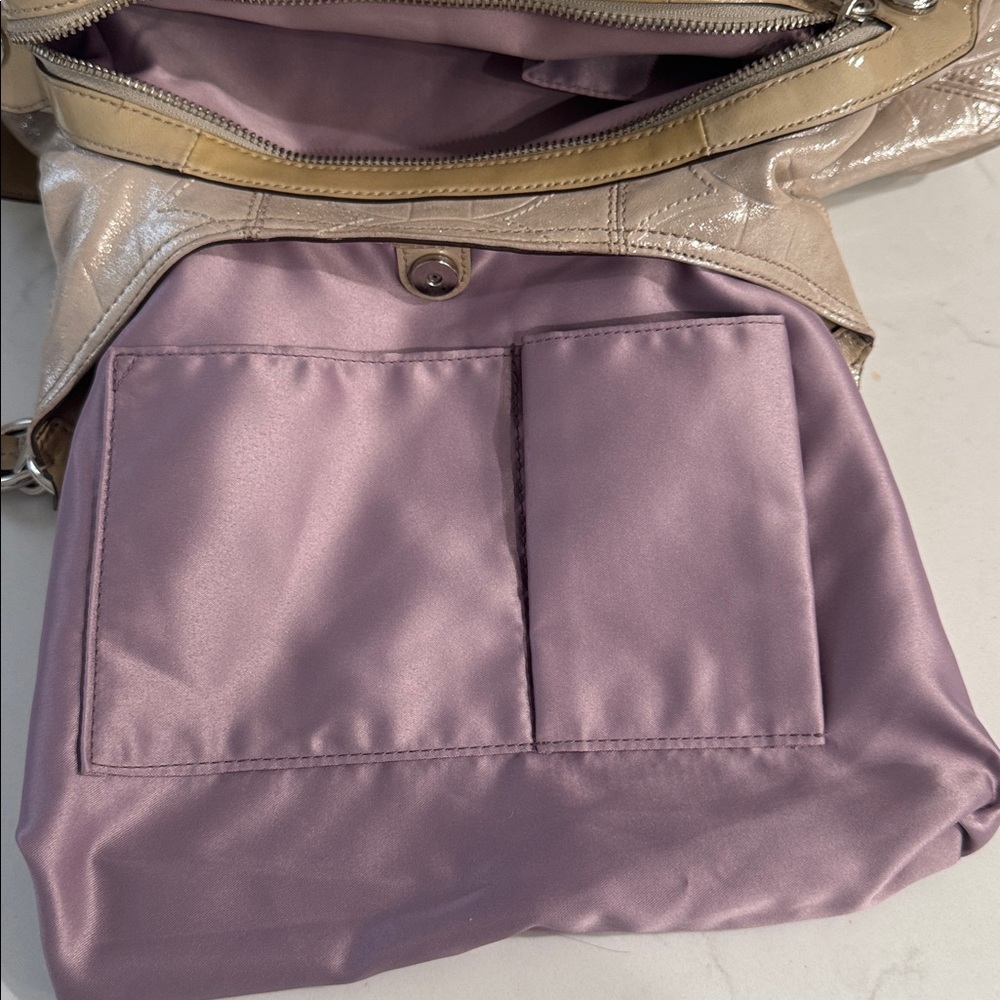 Coach Maggie Metallic Beige Quilted Shoulder Bag, EUC - Picture 10 of 15